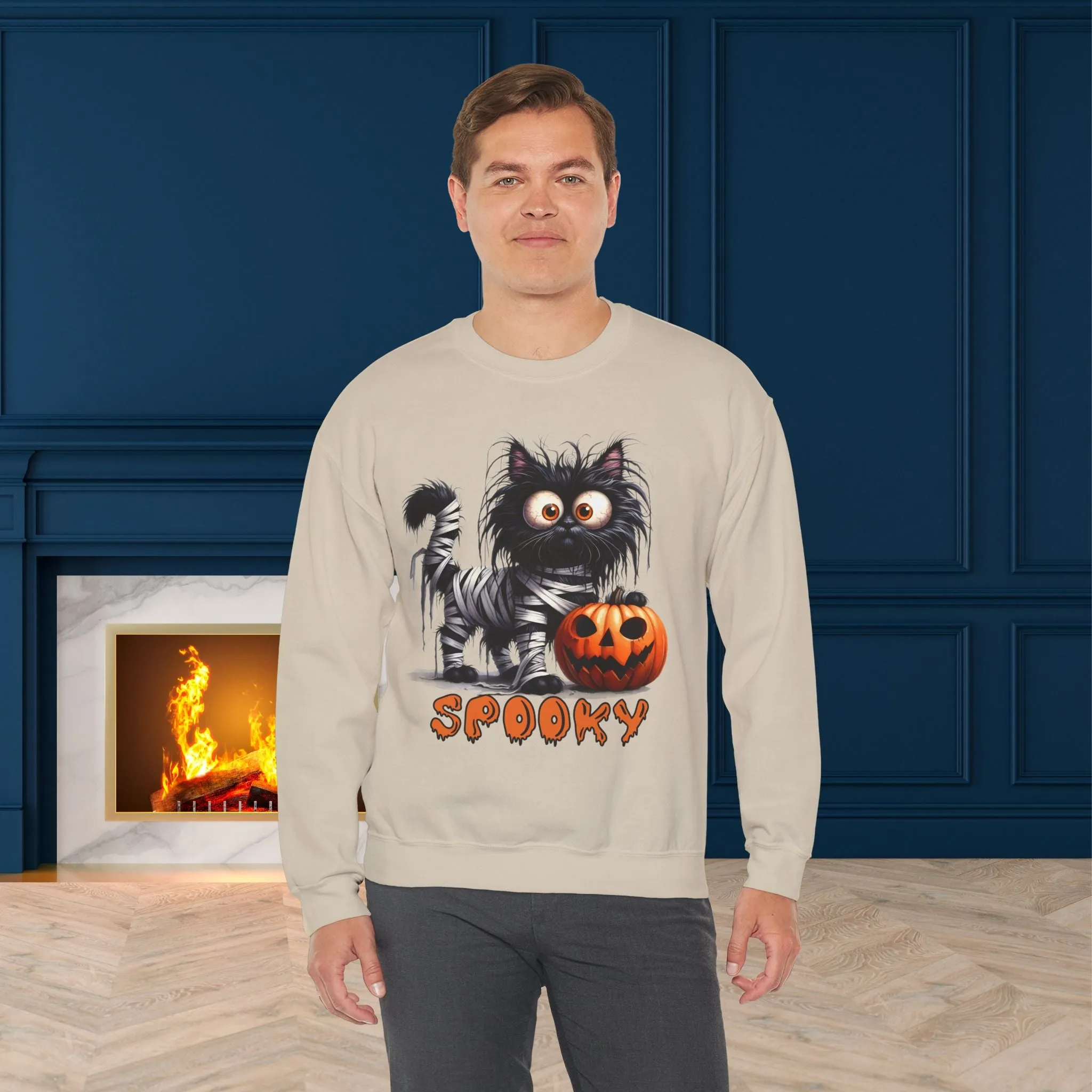 Spooky Cat Halloween Sweatshirt - Unisex Heavy Blend Crewneck, halloween sweatshirt, cute spooky cat sweatshirt.