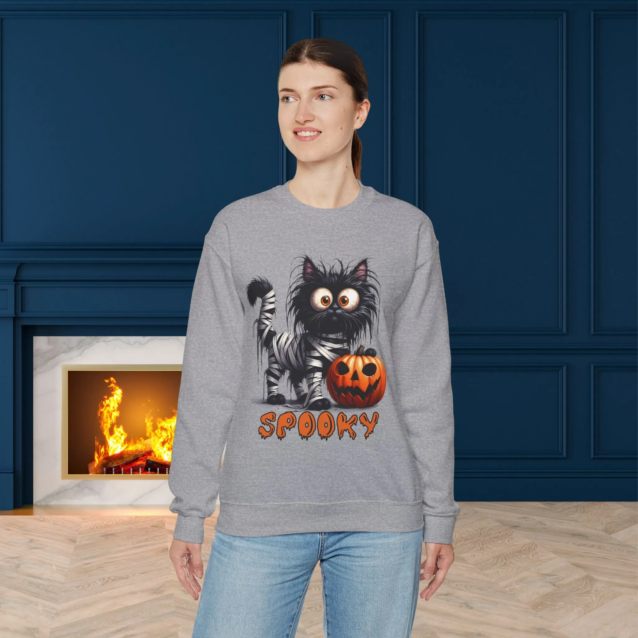 Spooky Cat Halloween Sweatshirt - Unisex Heavy Blend Crewneck, halloween sweatshirt, cute spooky cat sweatshirt.