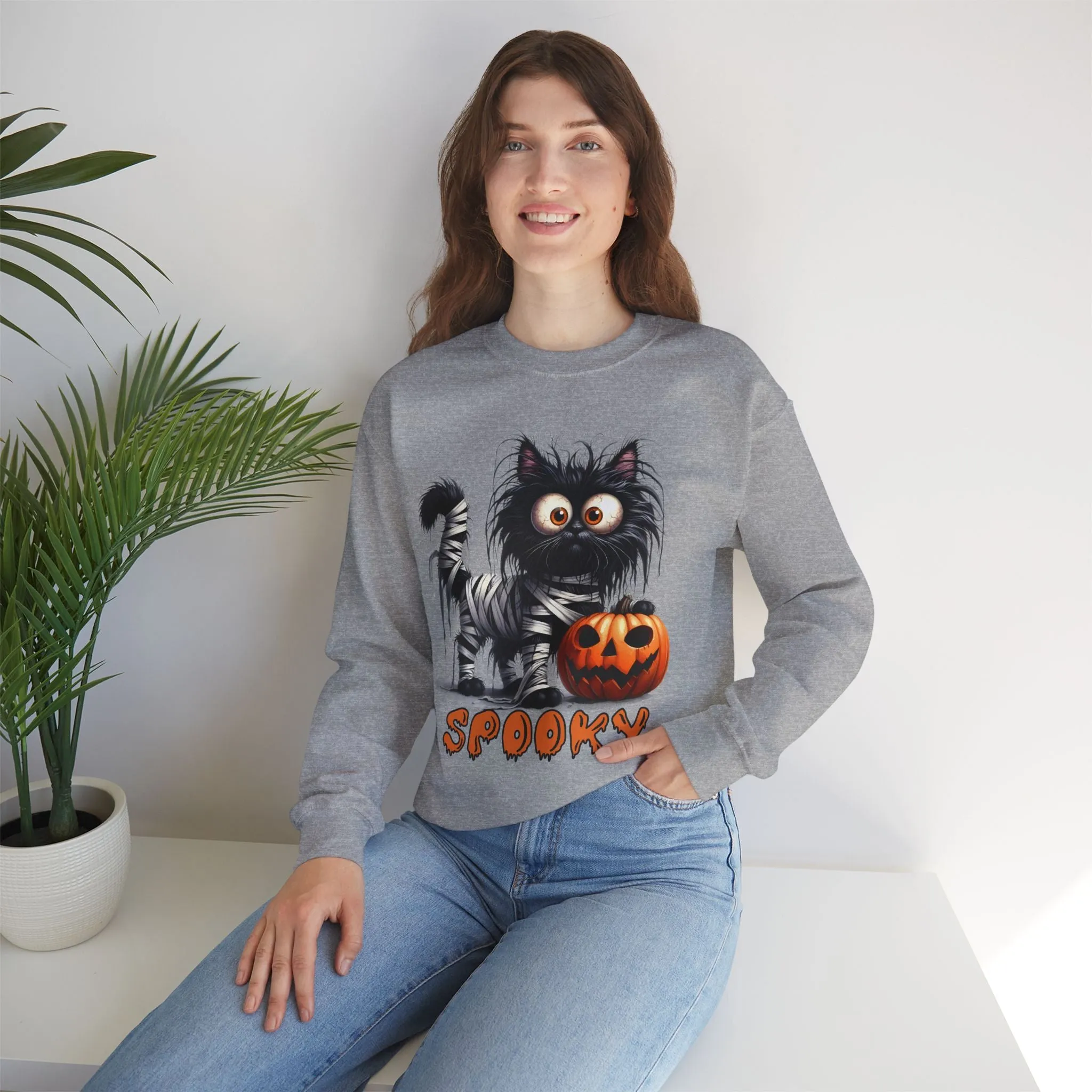 Spooky Cat Halloween Sweatshirt - Unisex Heavy Blend Crewneck, halloween sweatshirt, cute spooky cat sweatshirt.