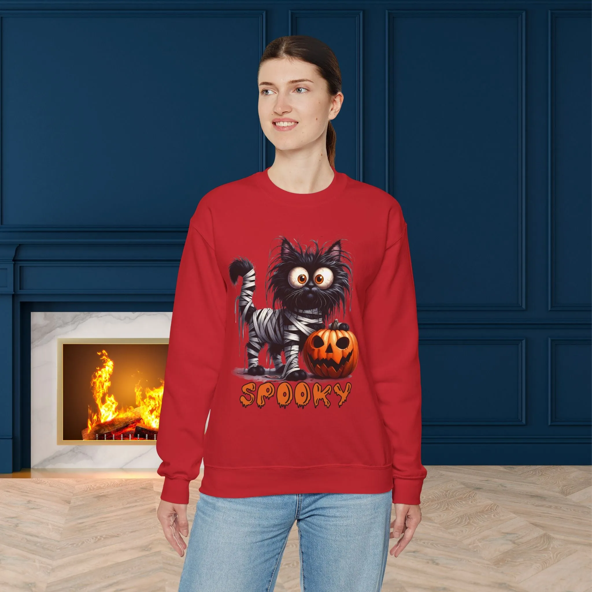 Spooky Cat Halloween Sweatshirt - Unisex Heavy Blend Crewneck, halloween sweatshirt, cute spooky cat sweatshirt.