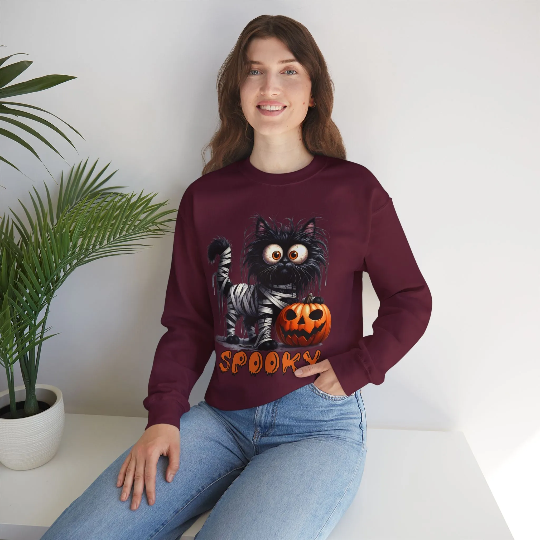 Spooky Cat Halloween Sweatshirt - Unisex Heavy Blend Crewneck, halloween sweatshirt, cute spooky cat sweatshirt.