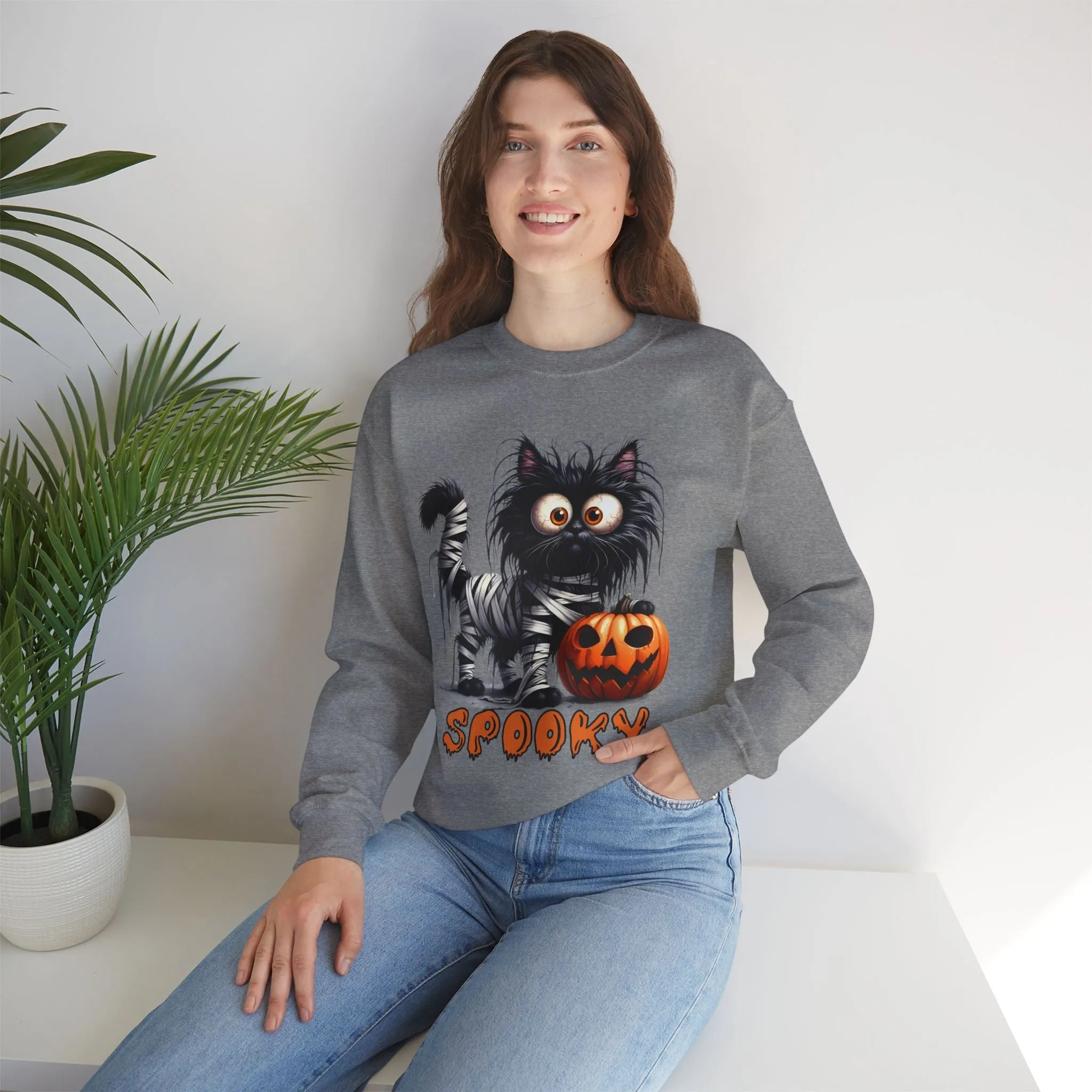 Spooky Cat Halloween Sweatshirt - Unisex Heavy Blend Crewneck, halloween sweatshirt, cute spooky cat sweatshirt.