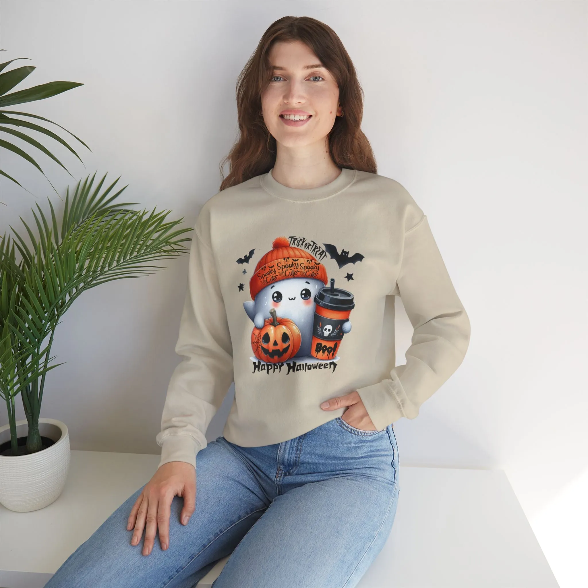 Spooky Cute Halloween Sweatshirt, Happy Halloween Sweatshirt - Unisex Heavy Blend Crewneck, Halloween Sweatshirt, Cute Spooky Ghost sweatshirt.