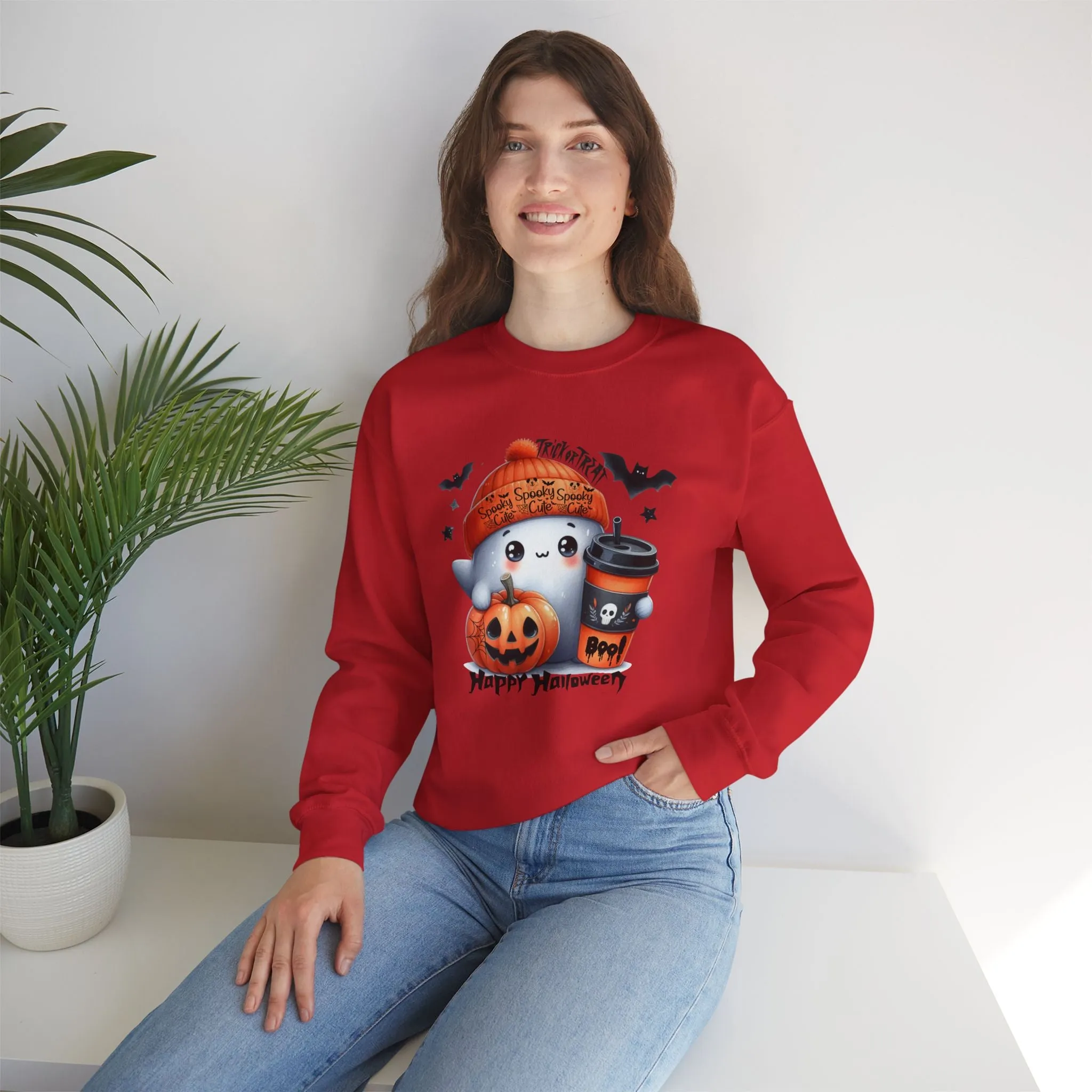 Spooky Cute Halloween Sweatshirt, Happy Halloween Sweatshirt - Unisex Heavy Blend Crewneck, Halloween Sweatshirt, Cute Spooky Ghost sweatshirt.