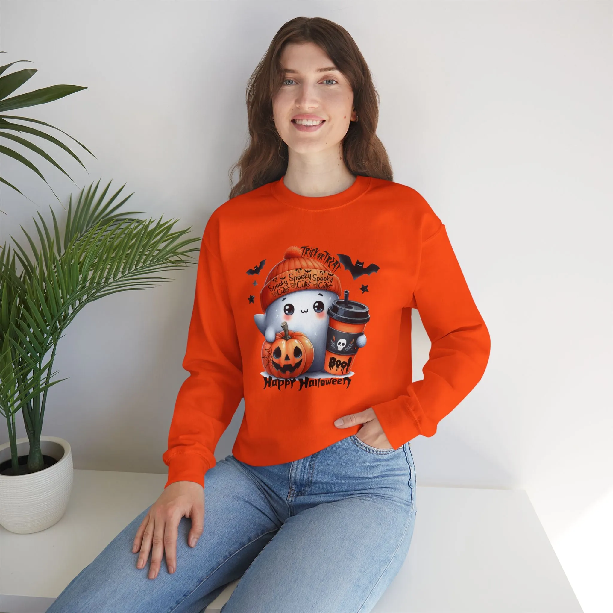 Spooky Cute Halloween Sweatshirt, Happy Halloween Sweatshirt - Unisex Heavy Blend Crewneck, Halloween Sweatshirt, Cute Spooky Ghost sweatshirt.