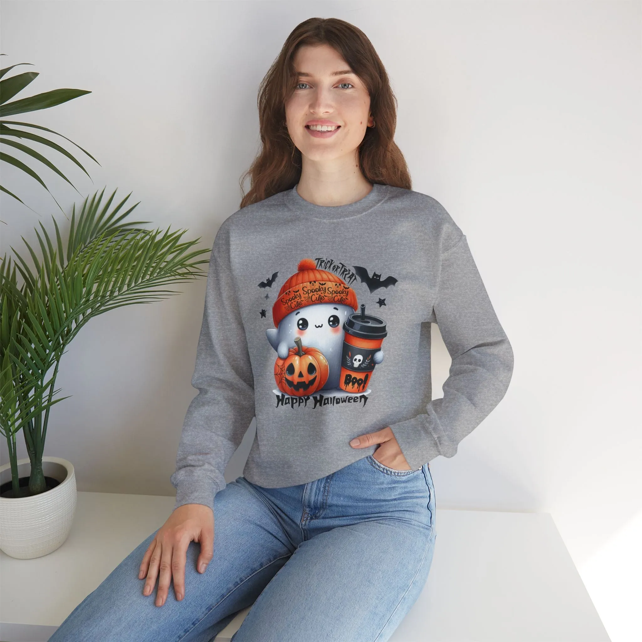 Spooky Cute Halloween Sweatshirt, Happy Halloween Sweatshirt - Unisex Heavy Blend Crewneck, Halloween Sweatshirt, Cute Spooky Ghost sweatshirt.