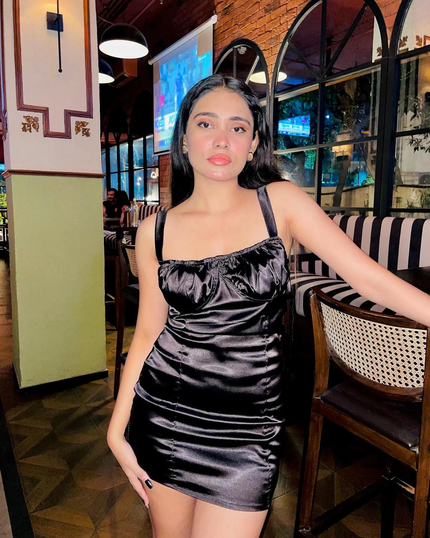 Stargazing black satin mini dress