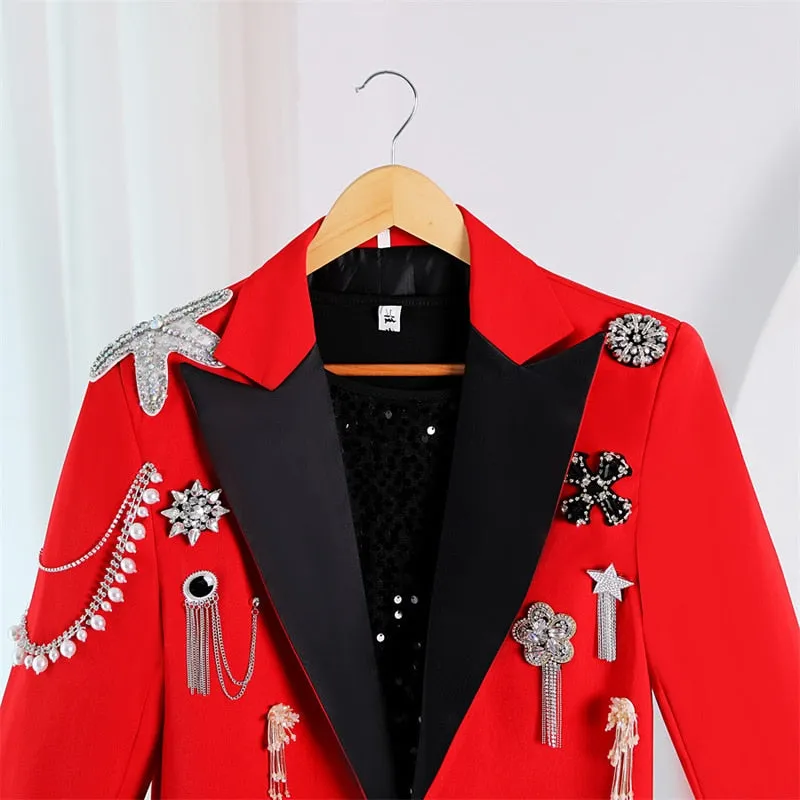 Steampunk Rhinestone Tassels Decoration Crop Blazer