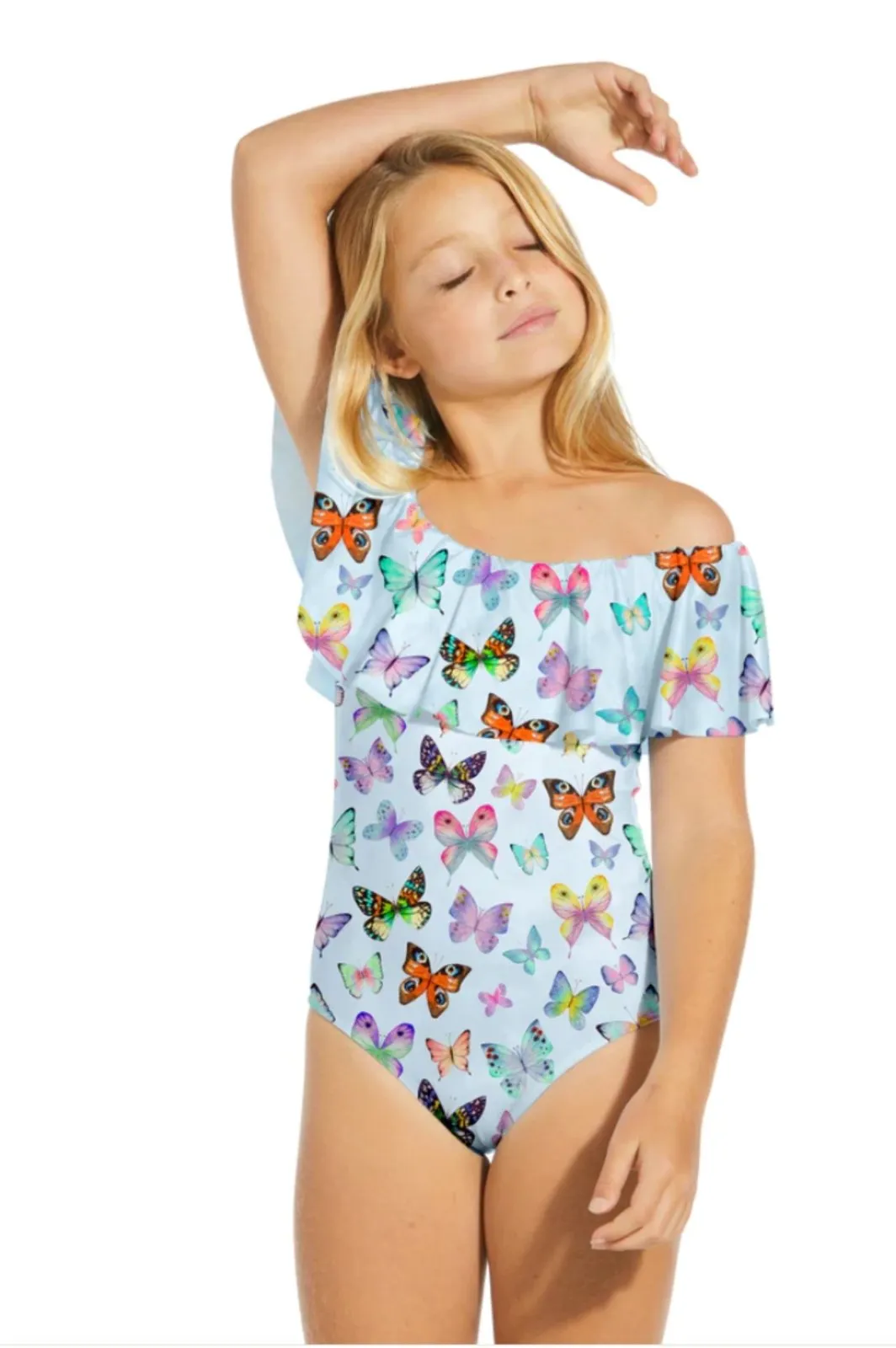 Stella Cove Girls MORE Butterflies Draped One Piece Swimsuit