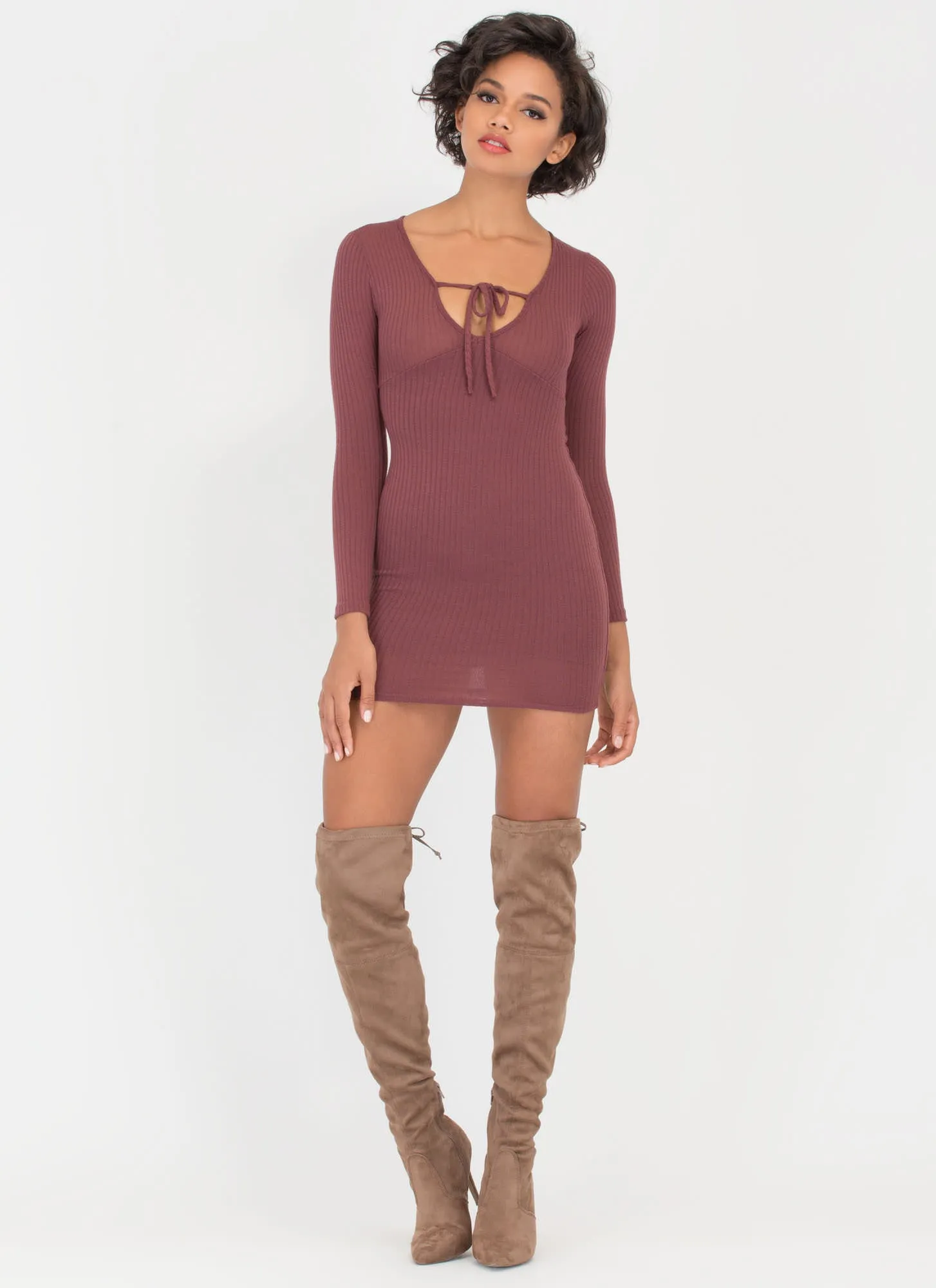 String You Along Tied Rib Knit Dress