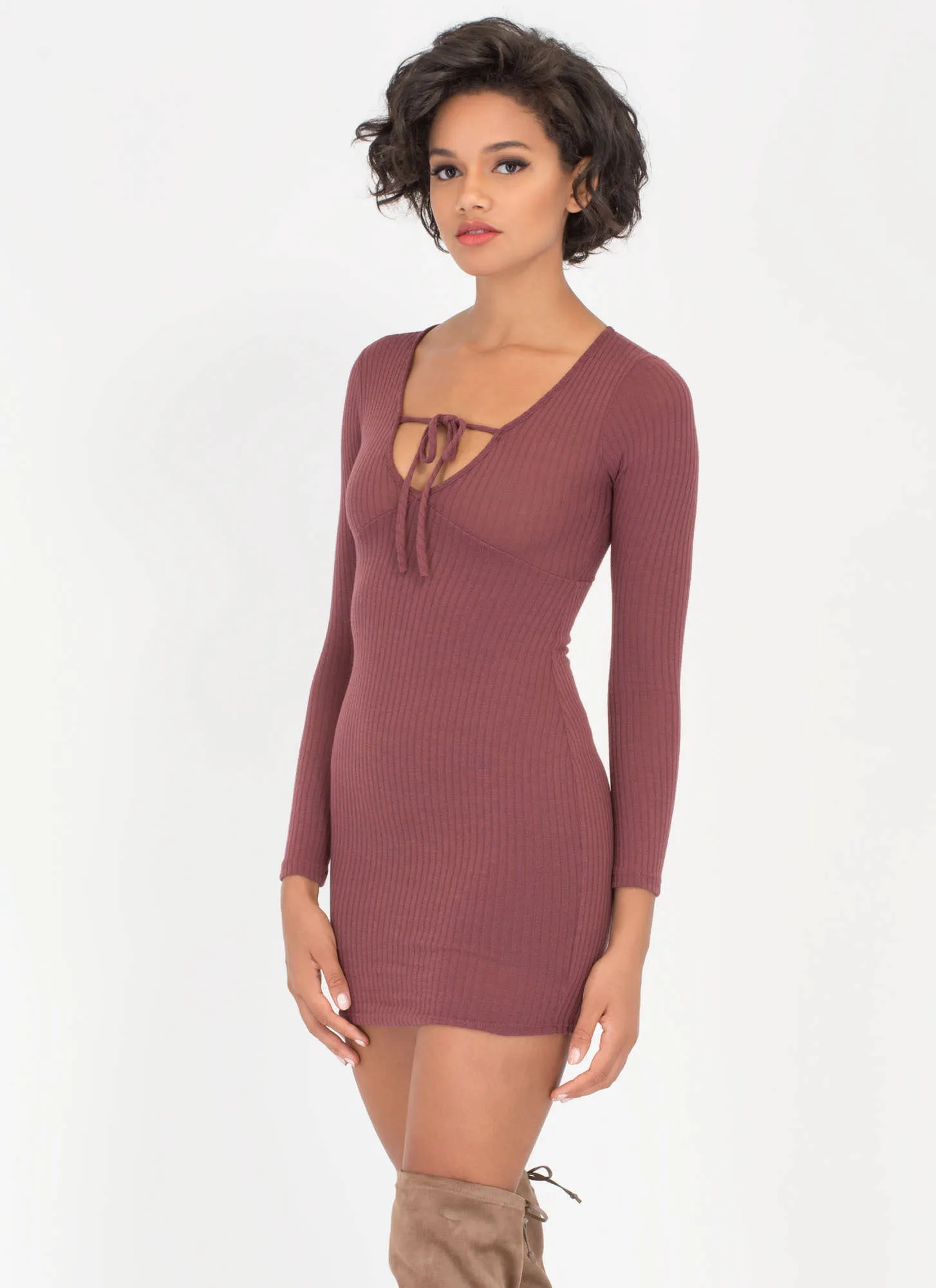 String You Along Tied Rib Knit Dress