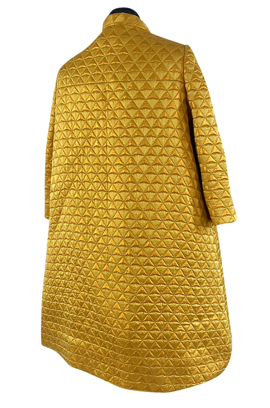 Stunning 1960s George Halley Bright Gold Metallic Puffed Quilted Silk Brocade Tent Coat