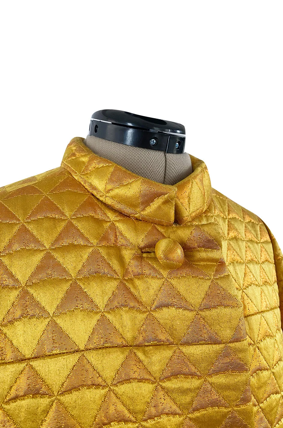 Stunning 1960s George Halley Bright Gold Metallic Puffed Quilted Silk Brocade Tent Coat