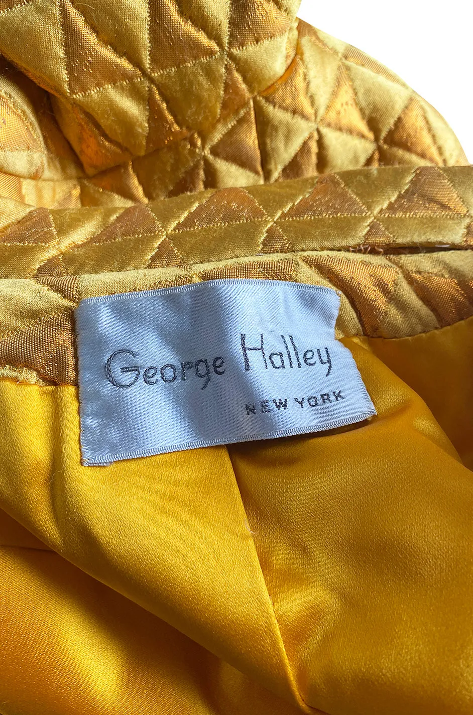 Stunning 1960s George Halley Bright Gold Metallic Puffed Quilted Silk Brocade Tent Coat