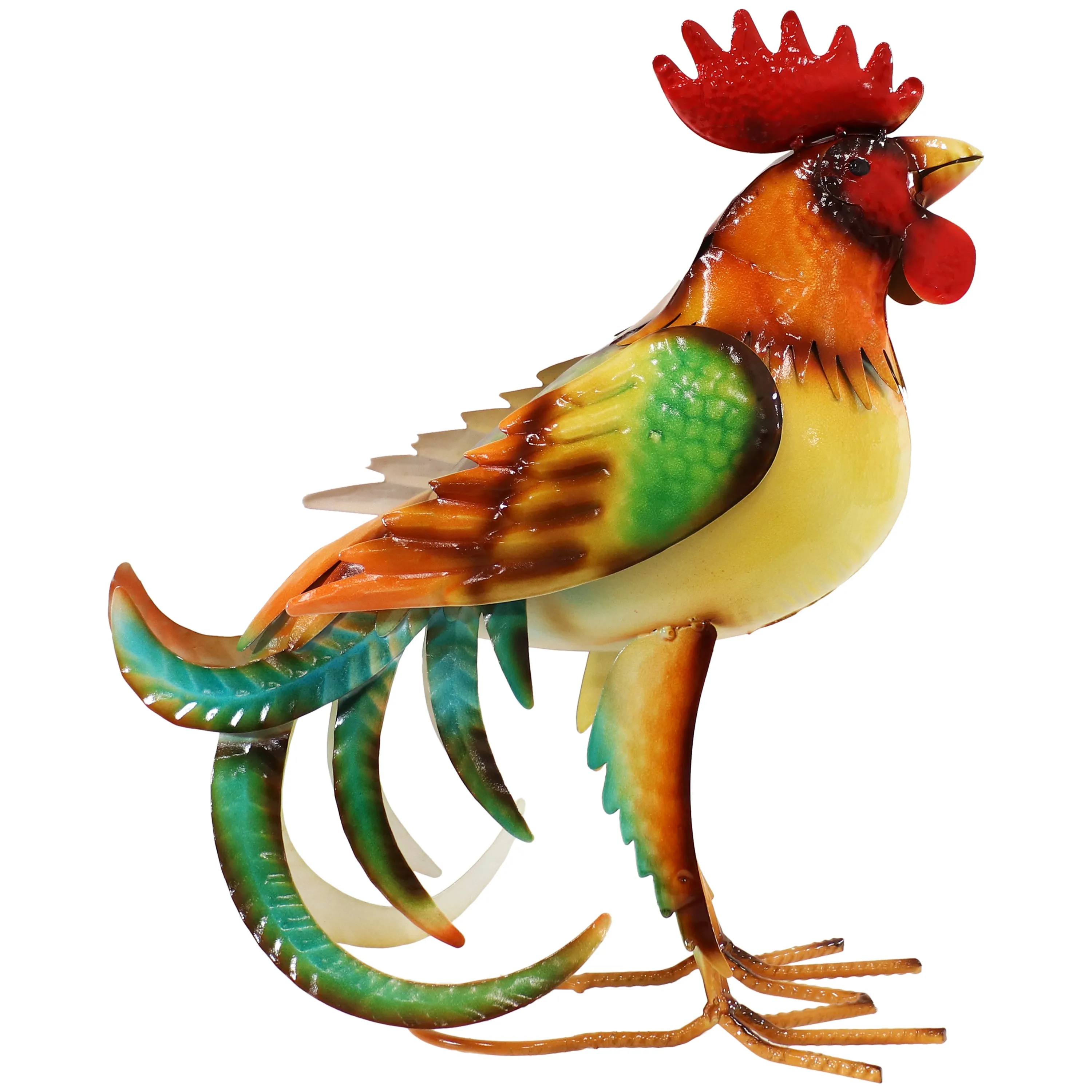 Sunnydaze Romeo the Rooster Metal Outdoor Statue - 16"