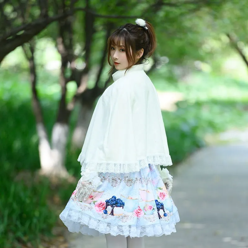 Sweet White Lolita Poncho Top Fleece Cape Cloak