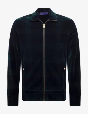 Tartan Print Velvet Track Jacket