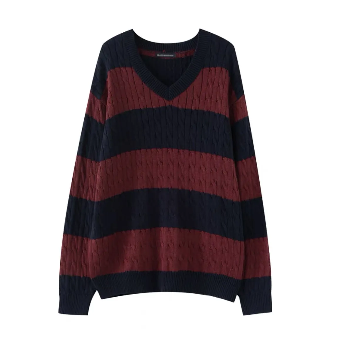 Toleet bm Vintage Striped Loose Sweater Women's BM Coat Stitching V-neck Twist Sweater Top