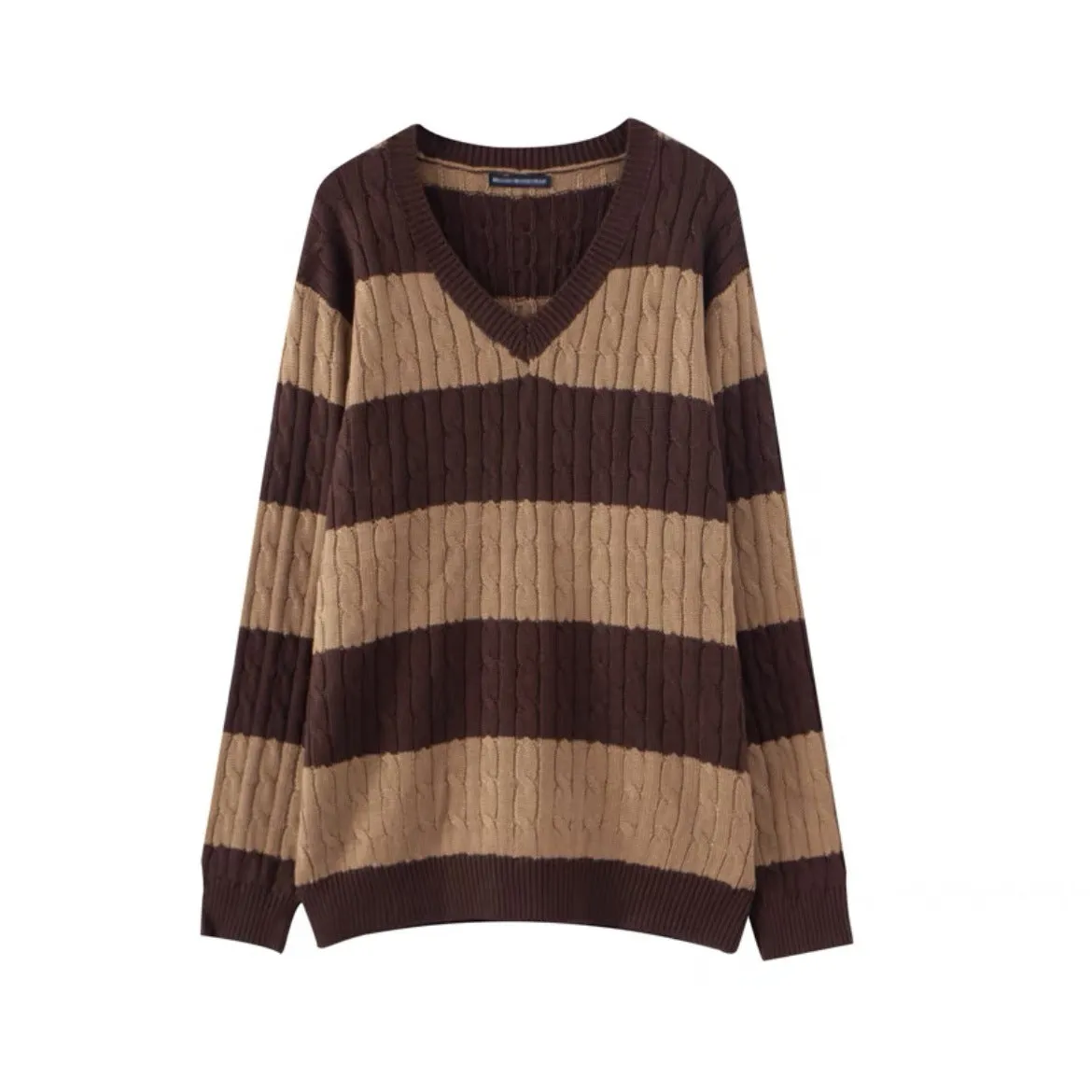 Toleet bm Vintage Striped Loose Sweater Women's BM Coat Stitching V-neck Twist Sweater Top