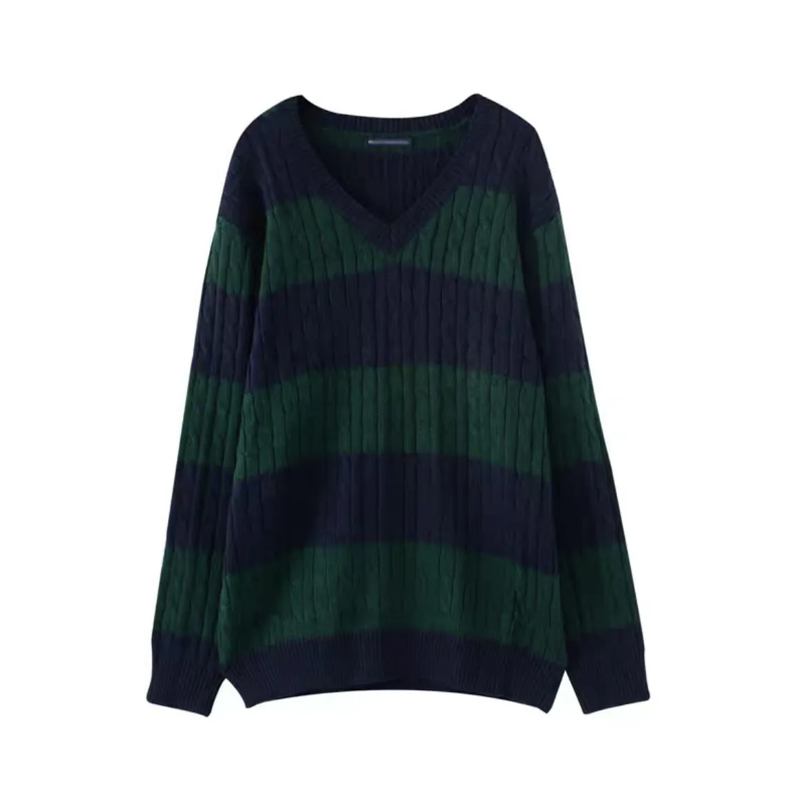 Toleet bm Vintage Striped Loose Sweater Women's BM Coat Stitching V-neck Twist Sweater Top