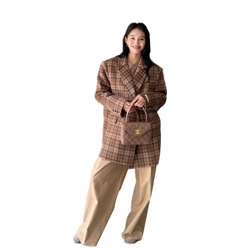 Toleet fall outfits women 24 Autumn and Winter Classic British Retro Plaid Cardigan Suit Long Wool Double-Sided Wool Coat