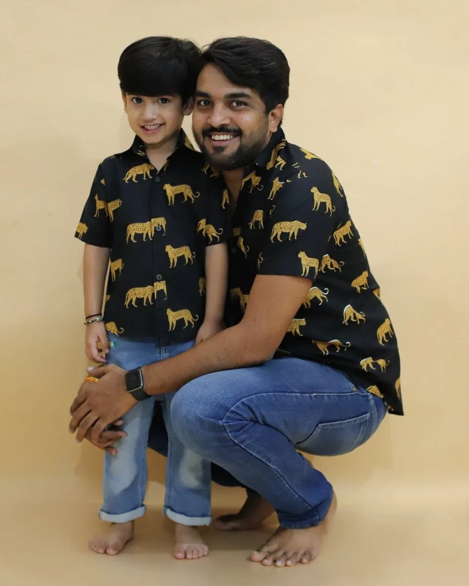 Twinning Combo-Black Leopard Print Mens And Boys Shirt