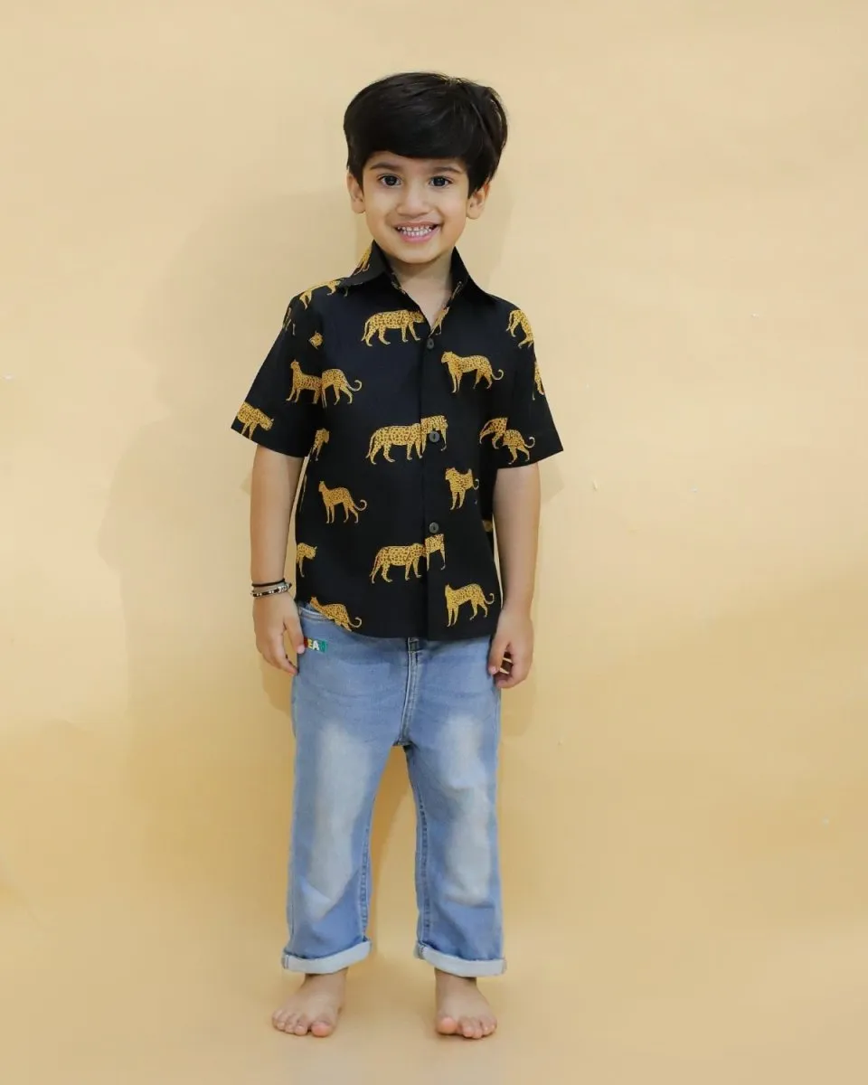 Twinning Combo-Black Leopard Print Mens And Boys Shirt