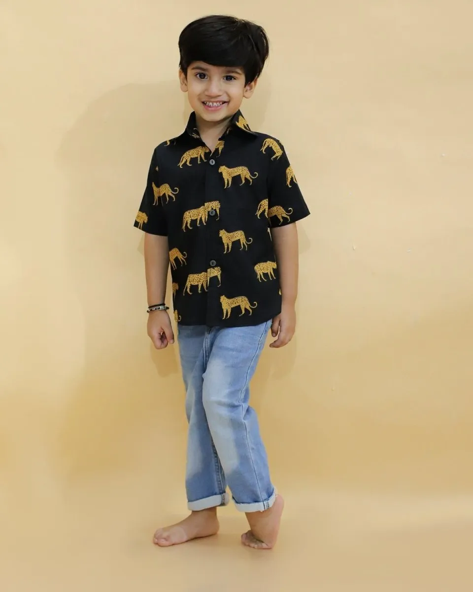 Twinning Combo-Black Leopard Print Mens And Boys Shirt