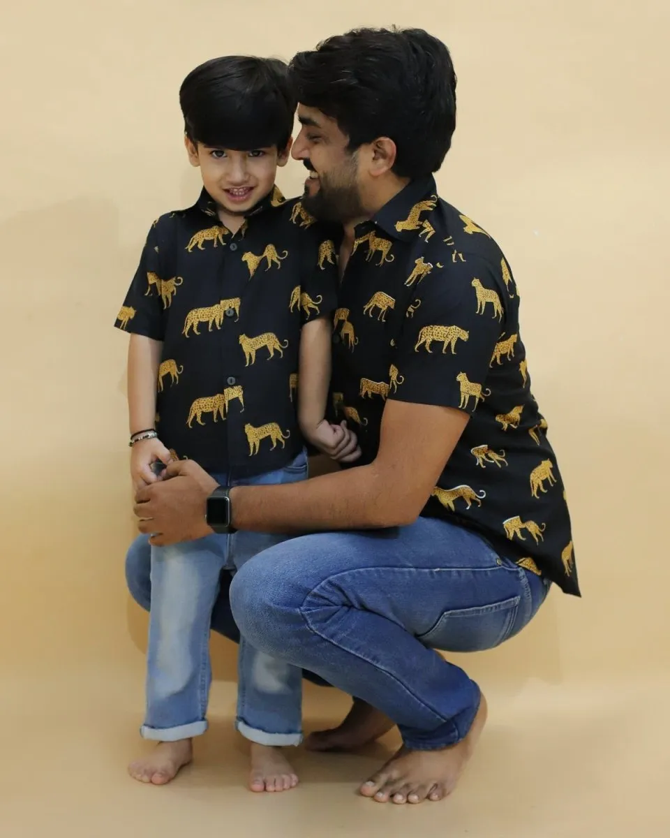 Twinning Combo-Black Leopard Print Mens And Boys Shirt