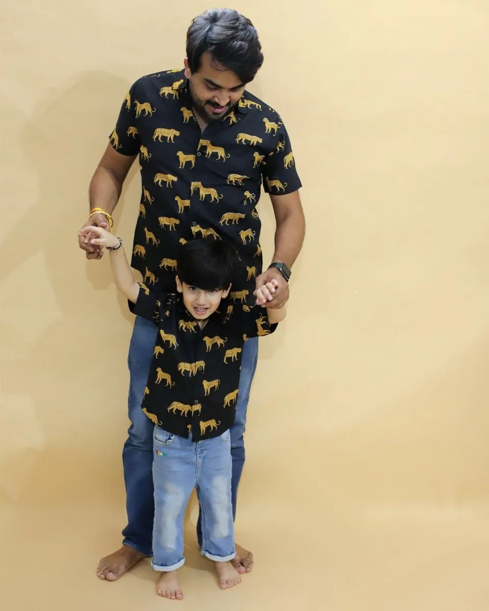 Twinning Combo-Black Leopard Print Mens And Boys Shirt