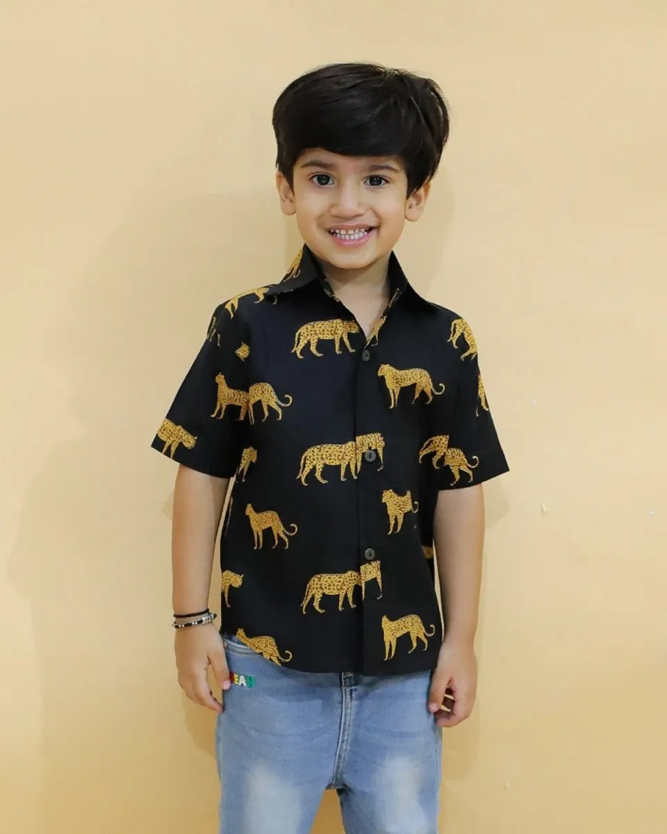 Twinning Combo-Black Leopard Print Mens And Boys Shirt