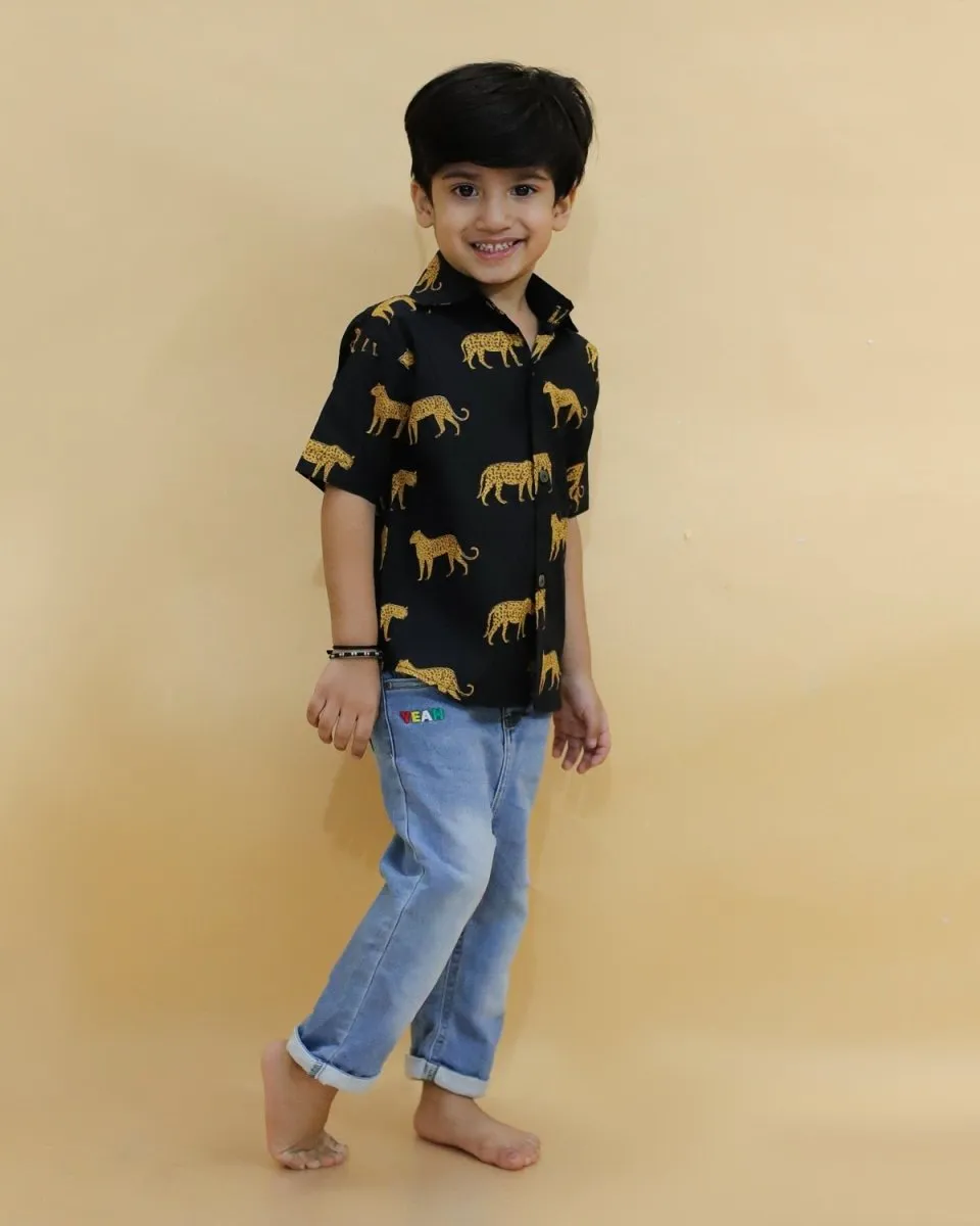 Twinning Combo-Black Leopard Print Mens And Boys Shirt