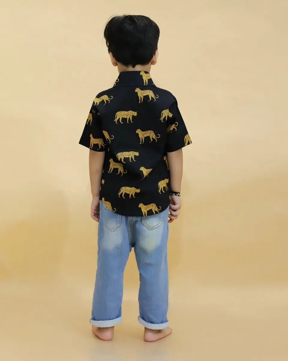 Twinning Combo-Black Leopard Print Mens And Boys Shirt