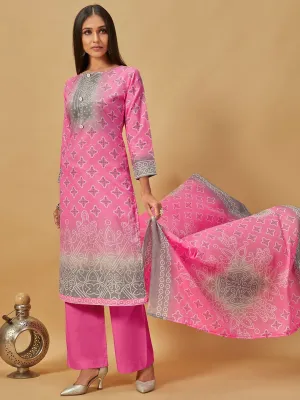 Unstitched Cotton Pink Suit Dress Material for Ladies