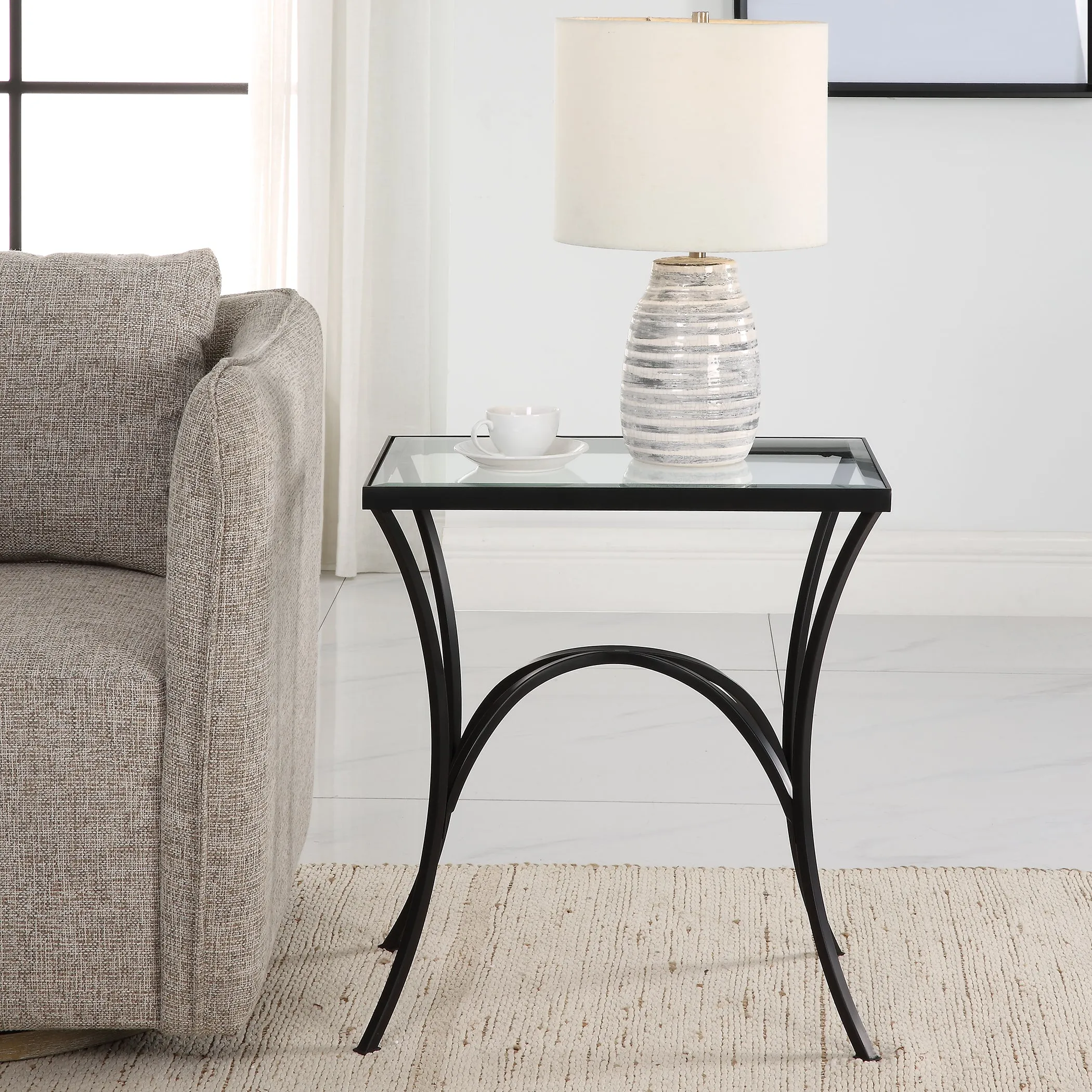 Uttermost Alayna Black Metal & Glass End Table