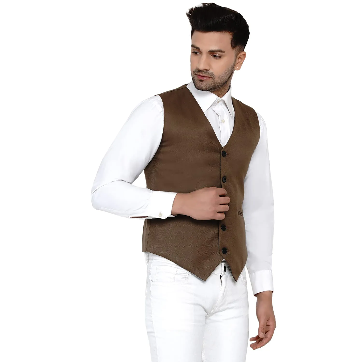 Veera Paridhaan Men's Solid Waistcoat (Brown,Size-40)