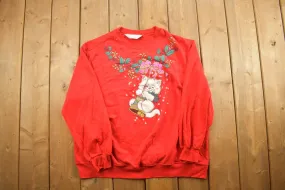 Vintage 1990s Cute Christmas Kitten Crewneck Sweater