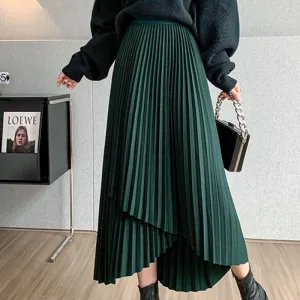 Vintage A-line Asymmetrical Accordion Pleated Midi Skirts