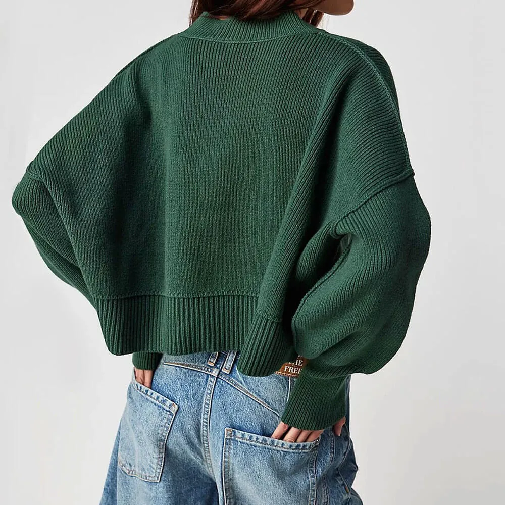 Vintage Crew Neck Inside Out Ribbed Knit Crop High Low Oversized Sweater