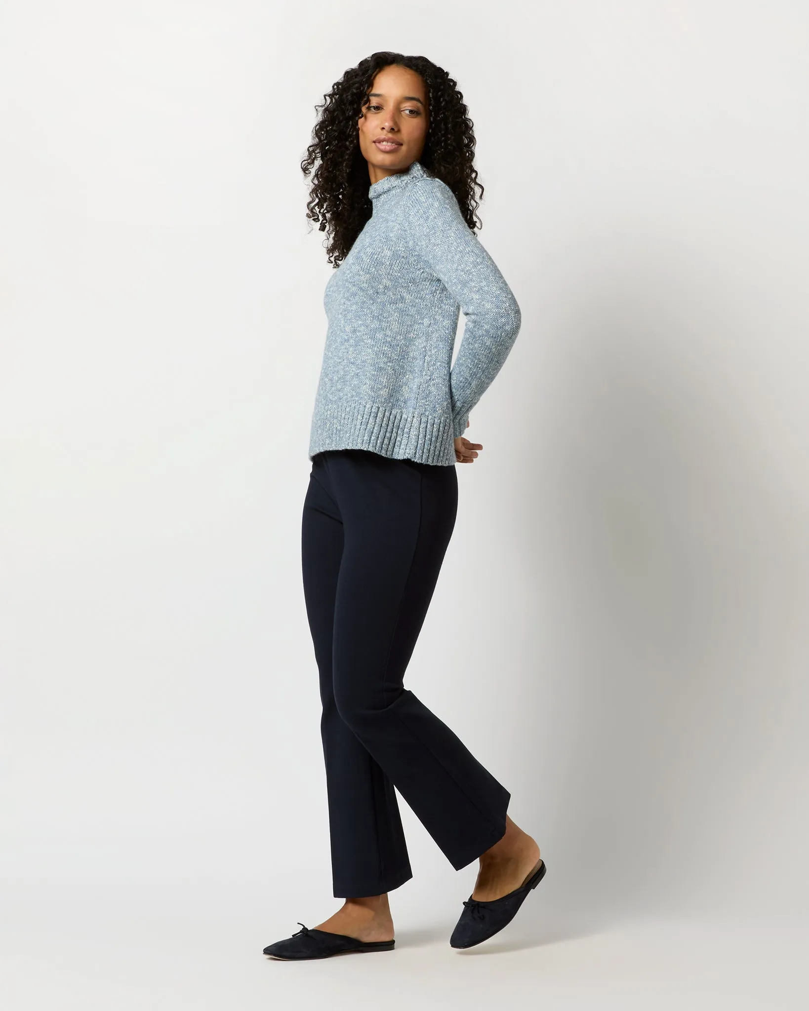 Vivie Sweater in Sky/Ivory Cotton/Wool Tweed