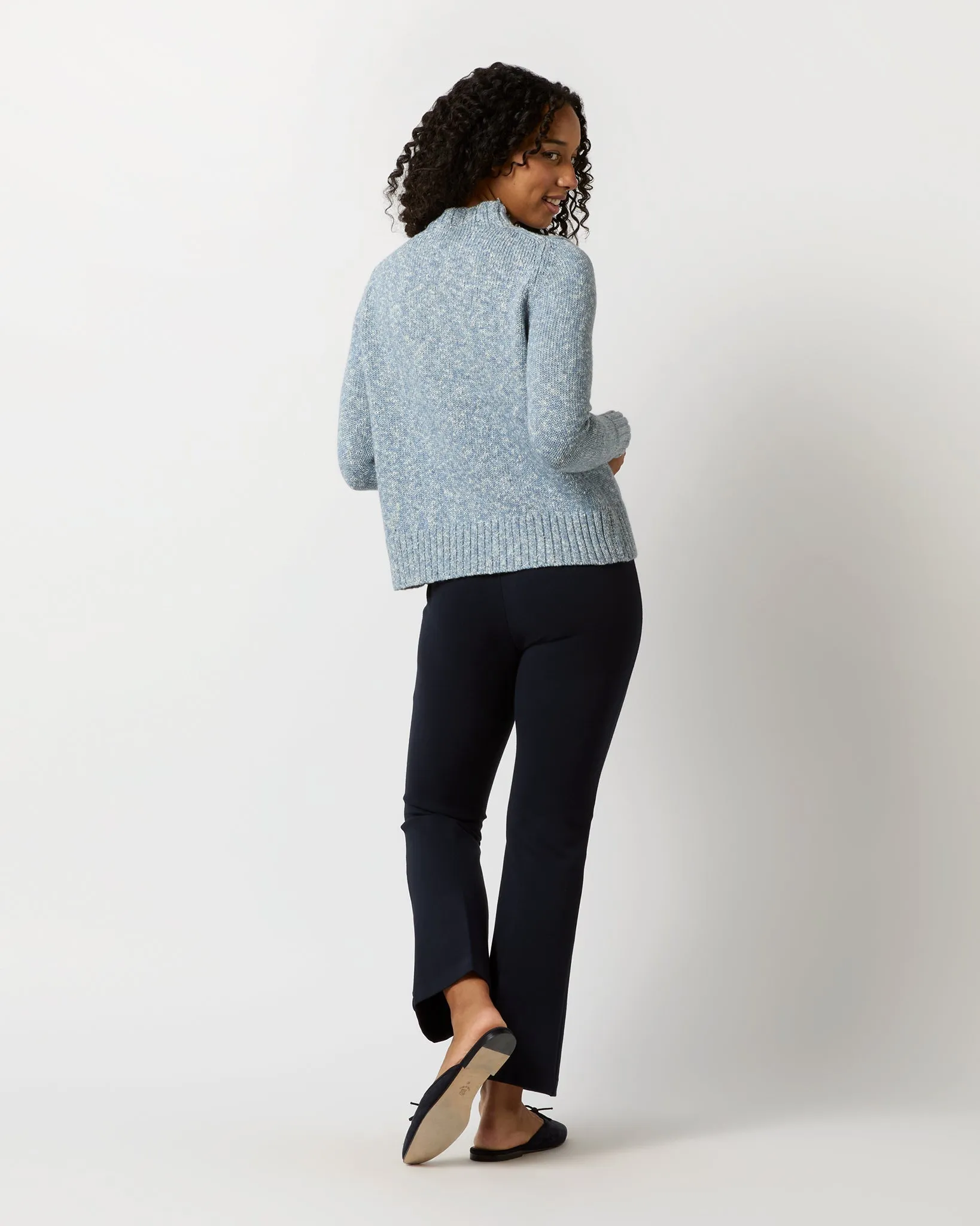 Vivie Sweater in Sky/Ivory Cotton/Wool Tweed