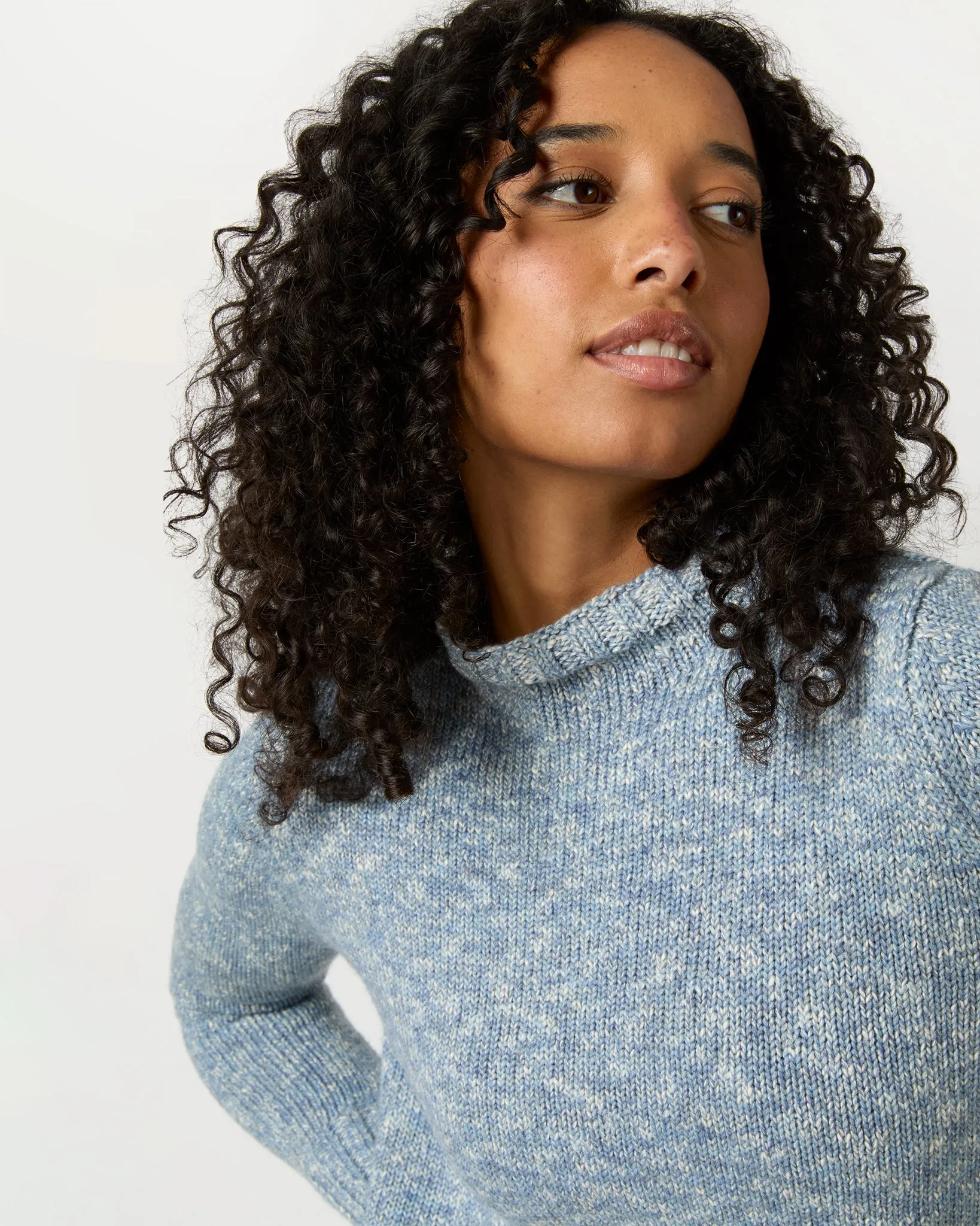 Vivie Sweater in Sky/Ivory Cotton/Wool Tweed