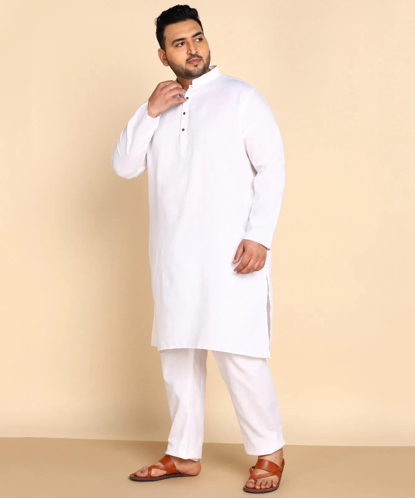 White Straight Raw Silk Kurta Set