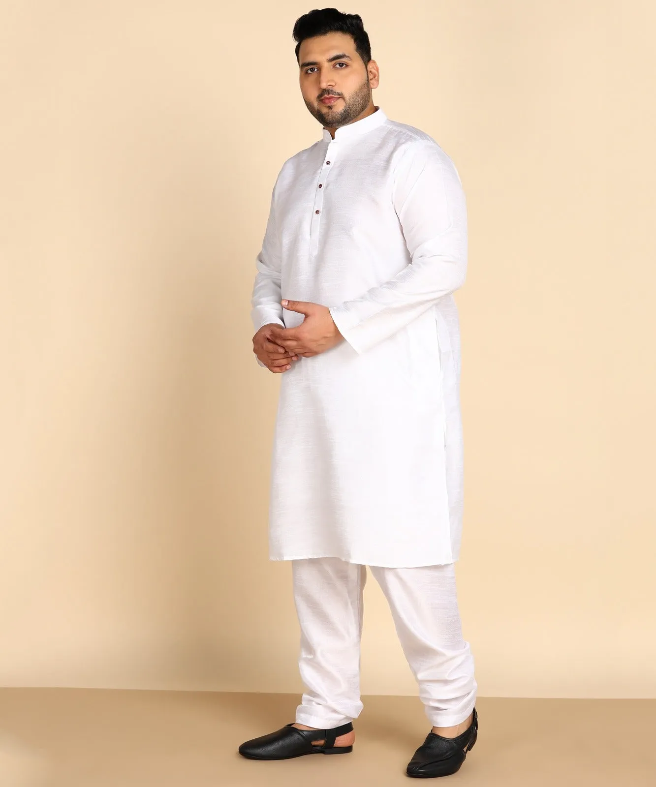 White Straight Raw Silk Kurta Set