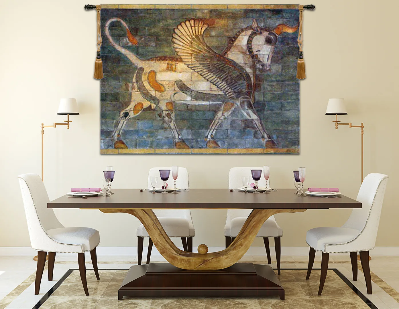 Winged Bull Belgian Tapestry Wall Hanging