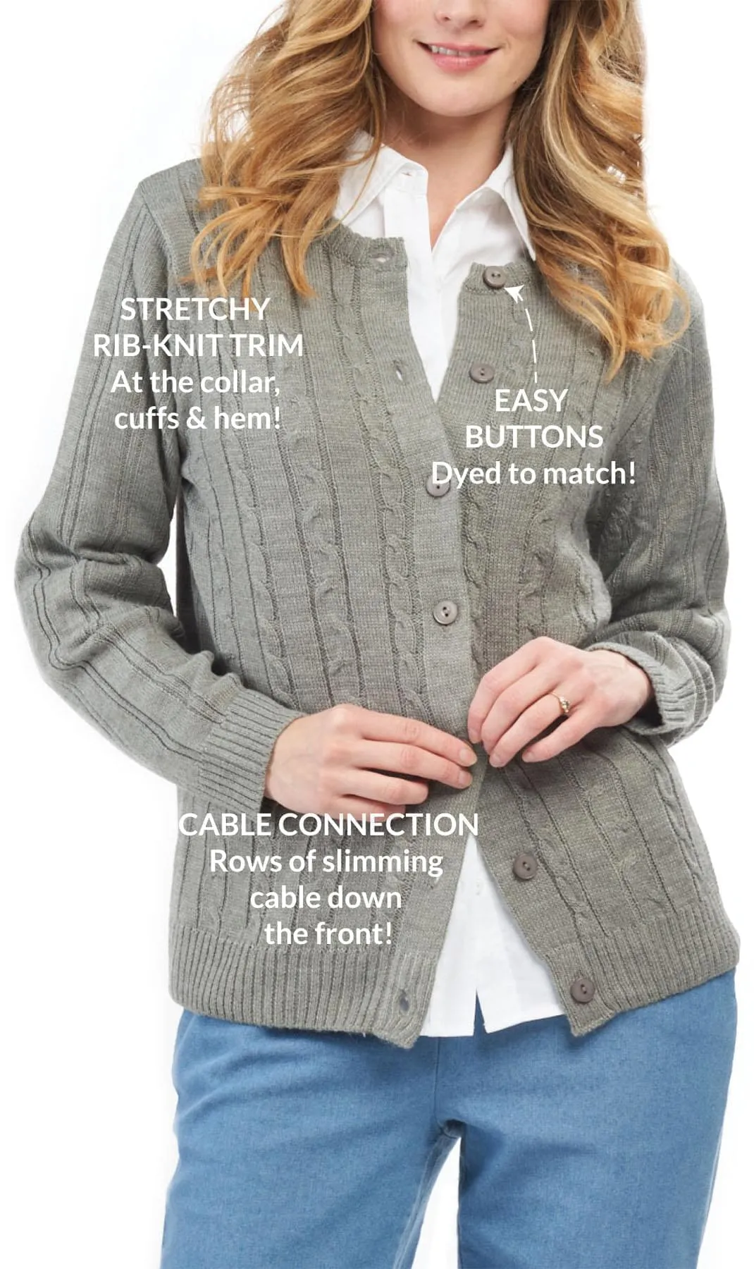 Women's Button Front Cable Cardigan – Button Up Sweater in Soft, Lightweight Acrylic