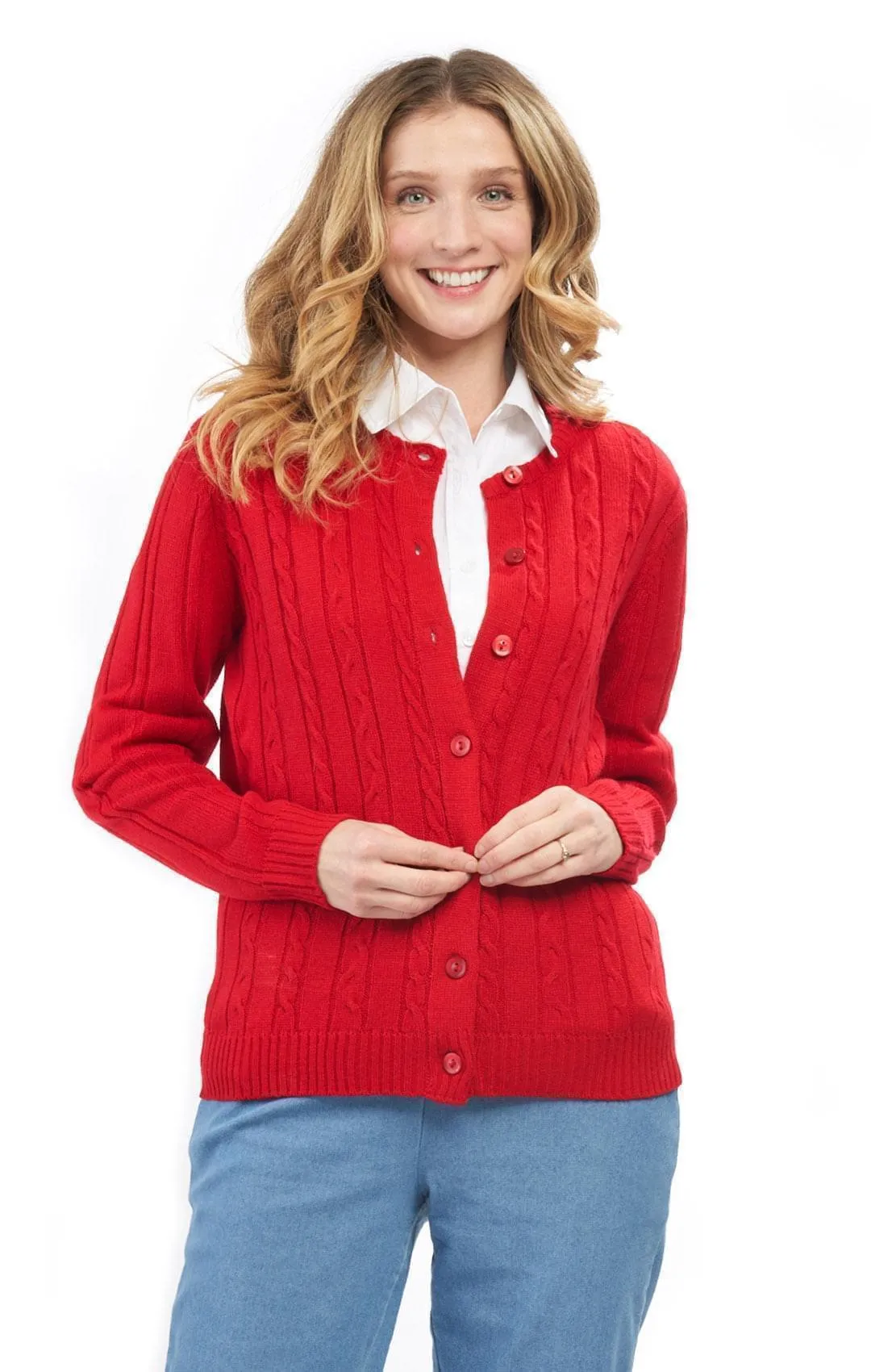 Women's Button Front Cable Cardigan – Button Up Sweater in Soft, Lightweight Acrylic