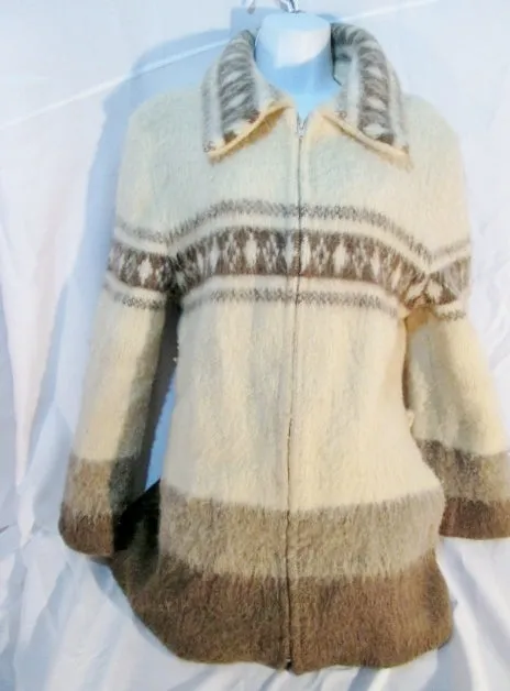 Womens ICEWOOL ICELAND Fair Isles Wool Knit Sweater Cardigan XL ECRU Belt Ethnic