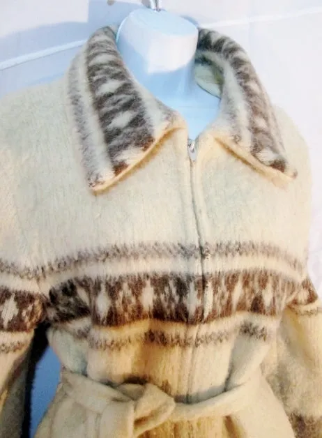 Womens ICEWOOL ICELAND Fair Isles Wool Knit Sweater Cardigan XL ECRU Belt Ethnic