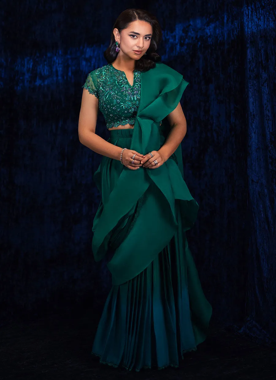 YUMNA EMERALD PRE-DRAPED LEHNGA SAREE